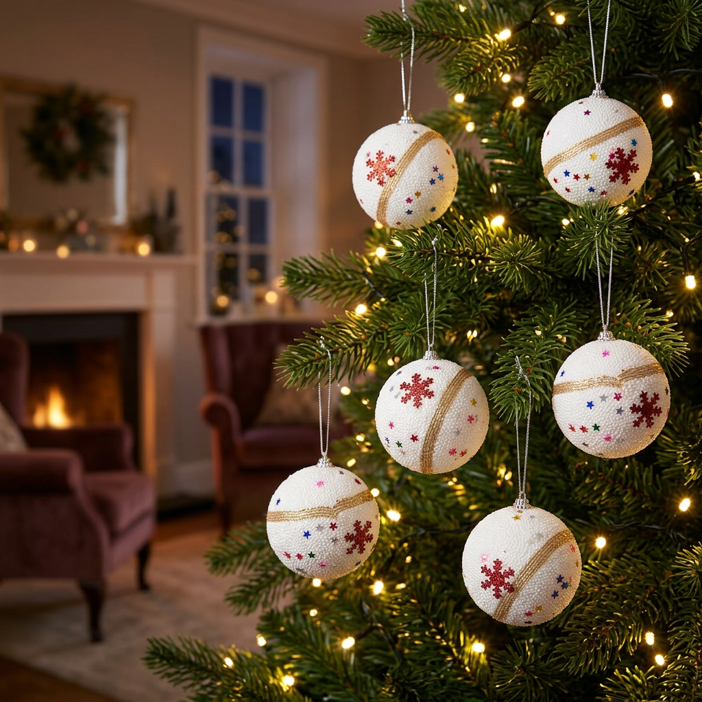 Plastic Christmas Décor Balls 6-Piece Set White - 4cm