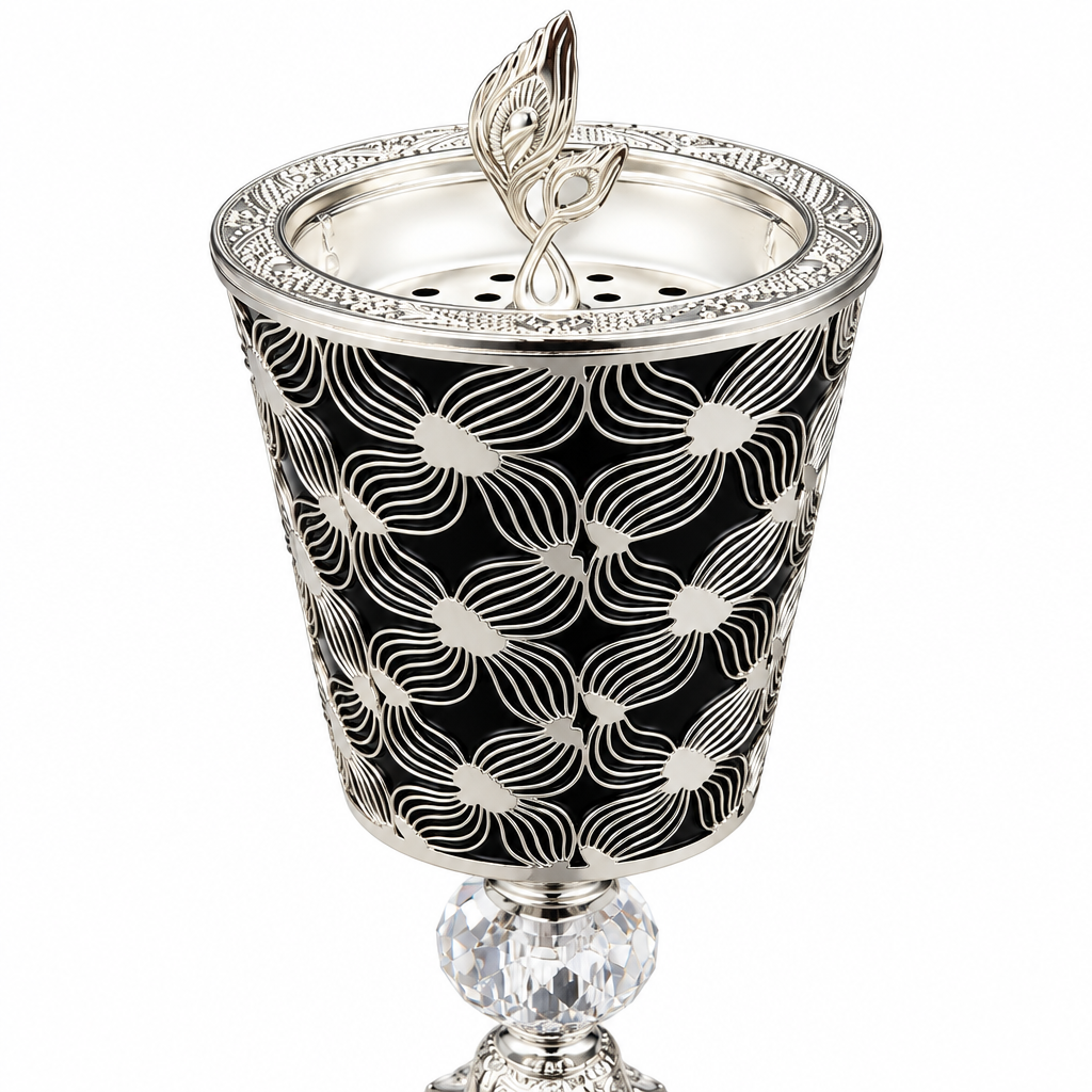 Metal Incense Burner Black & Silver – 25×10cm