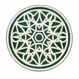 Shallow 12-Piece  Porcelain Dinner Set – Green & White