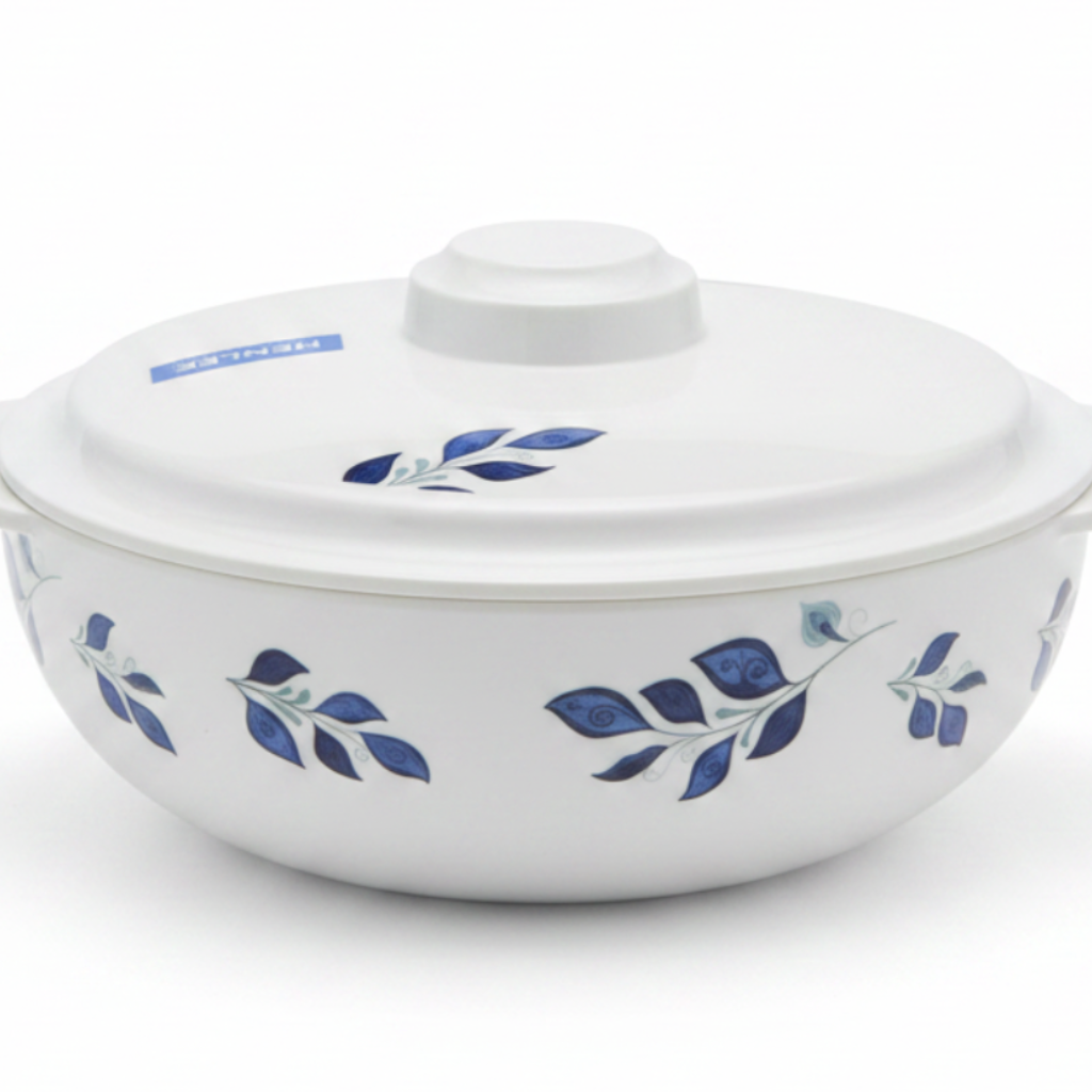 Henlee White & Blue Melamine Bowl with Lid - 7.75 Inch