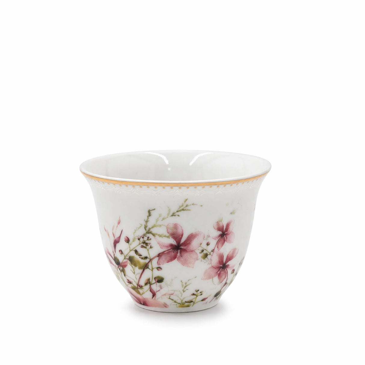 ABL GP-155 Ceramic Ceramic Cawa Cup Set – 12 Pieces – Floral Design with Gold Rim
