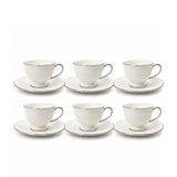 Angela Ceramic Milk Tea Cup with Saucer Set – White with Silver Rim Finish BG-68