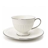Angela Ceramic Milk Tea Cup with Saucer Set – White with Silver Rim Finish BG-68
