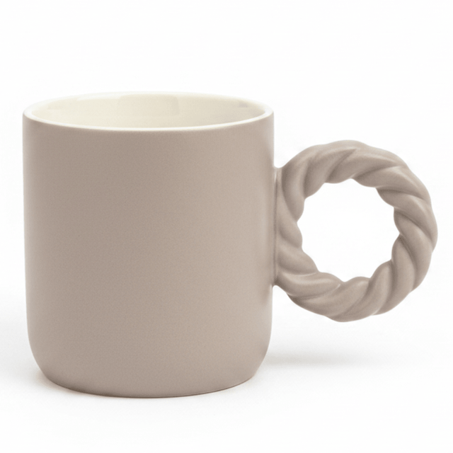 Ceramic Mug with Elegant Twisted Rope Handle | 300ml | Beige,Cream | - Al Kabayel Discount CentreCeramic Mug with Elegant Twisted Rope Handle | 300ml | Beige,Cream |MugsAKDCAl Kabayel Discount Centre
