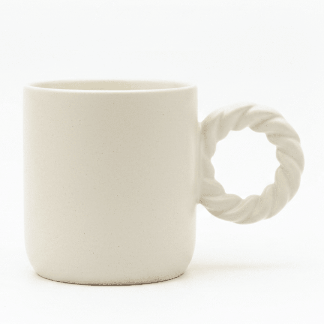 Ceramic Mug with Elegant Twisted Rope Handle | 300ml | Beige,Cream | - Al Kabayel Discount CentreCeramic Mug with Elegant Twisted Rope Handle | 300ml | Beige,Cream |MugsAKDCAl Kabayel Discount Centre