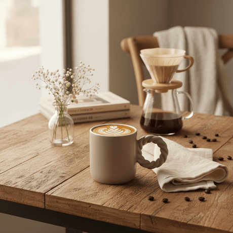 Ceramic Mug with Elegant Twisted Rope Handle | 300ml | Beige,Cream | - Al Kabayel Discount CentreCeramic Mug with Elegant Twisted Rope Handle | 300ml | Beige,Cream |MugsAKDCAl Kabayel Discount Centre