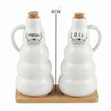 Ceramic Oil & Vinegar Bottle Set with Bamboo Tray 19cm - Al Kabayel Discount CentreCeramic Oil & Vinegar Bottle Set with Bamboo Tray 19cmOil DispensersAKDCAl Kabayel Discount Centre