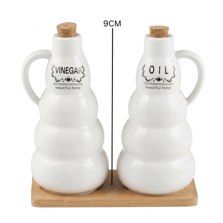 Ceramic Oil & Vinegar Bottle Set with Bamboo Tray 19cm - Al Kabayel Discount CentreCeramic Oil & Vinegar Bottle Set with Bamboo Tray 19cmOil DispensersAKDCAl Kabayel Discount Centre