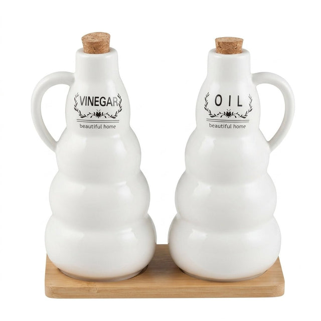 Ceramic Oil & Vinegar Bottle Set with Bamboo Tray 19cm - Al Kabayel Discount CentreCeramic Oil & Vinegar Bottle Set with Bamboo Tray 19cmOil DispensersAKDCAl Kabayel Discount Centre