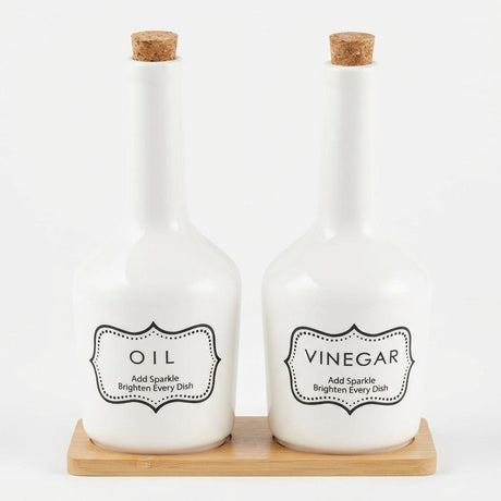Ceramic Oil & Vinegar Bottle Set with Bamboo Tray 21 cm - Al Kabayel Discount CentreCeramic Oil & Vinegar Bottle Set with Bamboo Tray 21 cmOil DispensersAKDCAl Kabayel Discount Centre