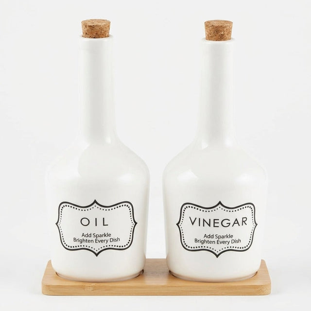 Ceramic Oil & Vinegar Bottle Set with Bamboo Tray 21 cm - Al Kabayel Discount CentreCeramic Oil & Vinegar Bottle Set with Bamboo Tray 21 cmOil DispensersAKDCAl Kabayel Discount Centre