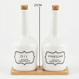 Ceramic Oil & Vinegar Bottle Set with Bamboo Tray 21 cm - Al Kabayel Discount CentreCeramic Oil & Vinegar Bottle Set with Bamboo Tray 21 cmOil DispensersAKDCAl Kabayel Discount Centre