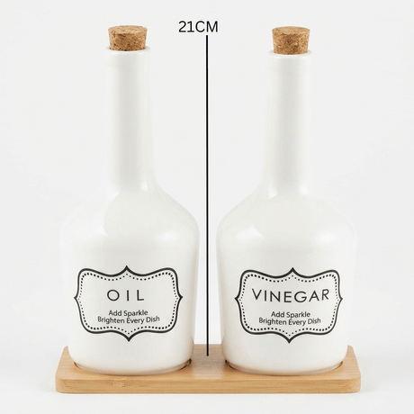 Ceramic Oil & Vinegar Bottle Set with Bamboo Tray 21 cm - Al Kabayel Discount CentreCeramic Oil & Vinegar Bottle Set with Bamboo Tray 21 cmOil DispensersAKDCAl Kabayel Discount Centre