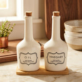 Ceramic Oil & Vinegar Bottle Set with Bamboo Tray 21 cm - Al Kabayel Discount CentreCeramic Oil & Vinegar Bottle Set with Bamboo Tray 21 cmOil DispensersAKDCAl Kabayel Discount Centre