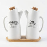 Ceramic Oil & Vinegar Bottle Set with Bamboo Tray - Al Kabayel Discount CentreCeramic Oil & Vinegar Bottle Set with Bamboo TrayOil DispensersAKDCAl Kabayel Discount Centre