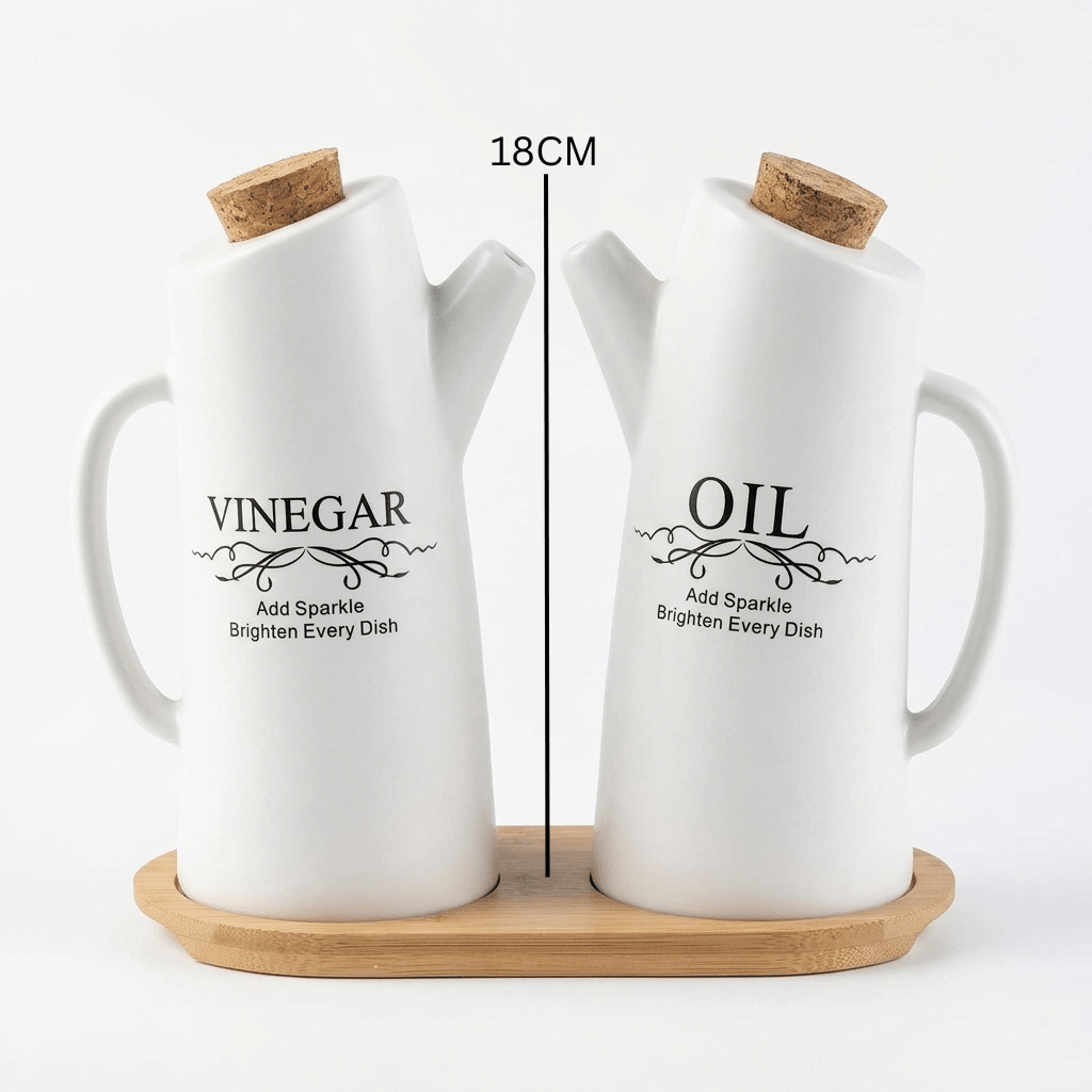 Ceramic Oil & Vinegar Bottle Set with Bamboo Tray - Al Kabayel Discount CentreCeramic Oil & Vinegar Bottle Set with Bamboo TrayOil DispensersAKDCAl Kabayel Discount Centre