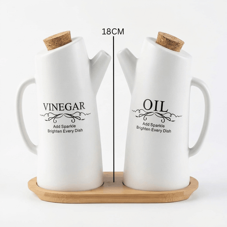 Ceramic Oil & Vinegar Bottle Set with Bamboo Tray - Al Kabayel Discount CentreCeramic Oil & Vinegar Bottle Set with Bamboo TrayOil DispensersAKDCAl Kabayel Discount Centre