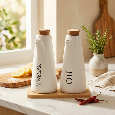 Ceramic Oil & Vinegar Bottle Set with Tray 16 cm - Al Kabayel Discount CentreCeramic Oil & Vinegar Bottle Set with Tray 16 cmOil DispensersAKDCAl Kabayel Discount Centre