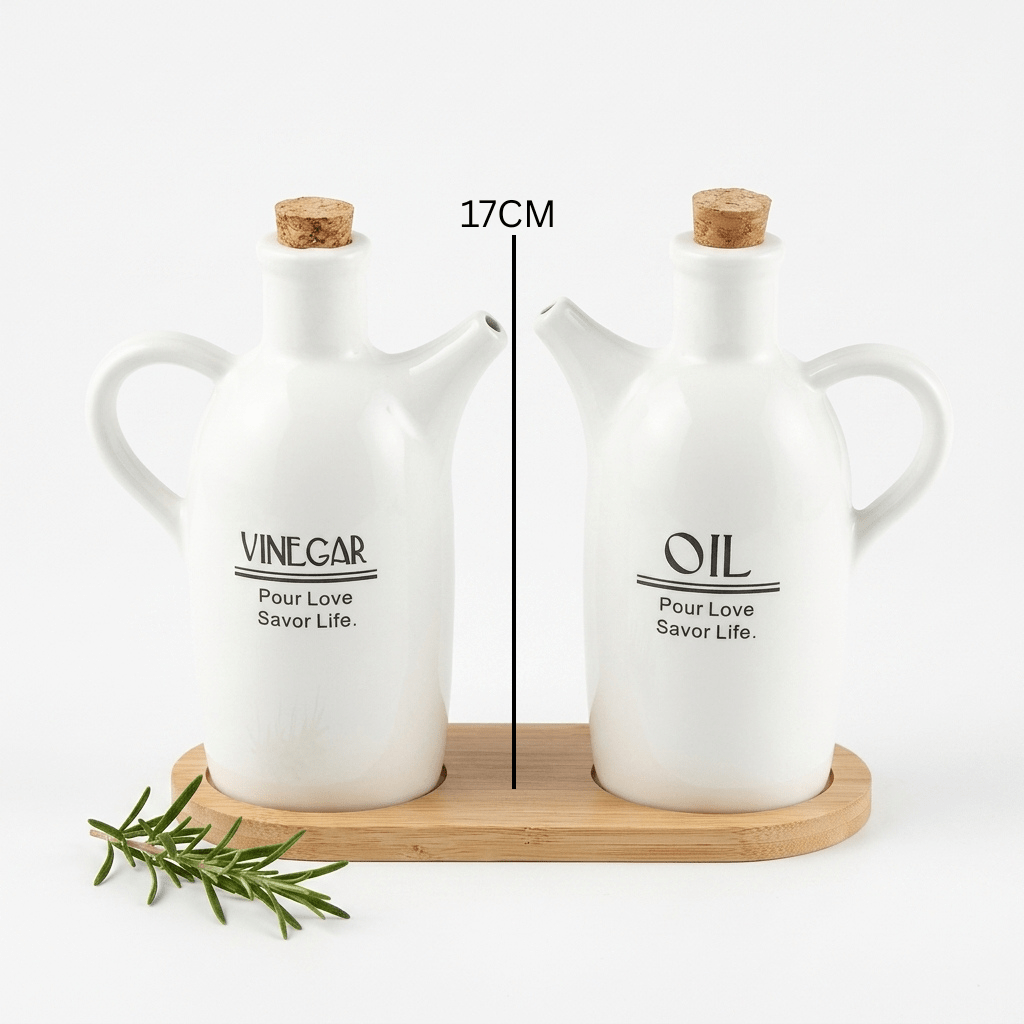 Ceramic Oil & Vinegar Bottle Set with Tray 17 cm - Al Kabayel Discount CentreCeramic Oil & Vinegar Bottle Set with Tray 17 cmOil DispensersAKDCAl Kabayel Discount Centre