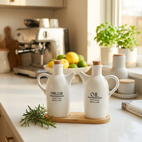 Ceramic Oil & Vinegar Bottle Set with Tray 17 cm - Al Kabayel Discount CentreCeramic Oil & Vinegar Bottle Set with Tray 17 cmOil DispensersAKDCAl Kabayel Discount Centre