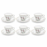 ABL GP-152 Ceramic Tea Cup & Saucer Set – 12 Pieces – Floral Pattern Tea Cups with Gold Rim & Matching Saucers
