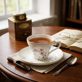 ABL GP-152 Ceramic Tea Cup & Saucer Set – 12 Pieces – Floral Pattern Tea Cups with Gold Rim & Matching Saucers