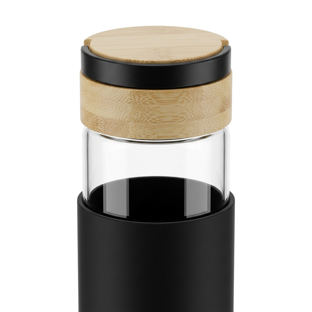 Glass Water Bottle with Silicone Cover Black – 1 Litre