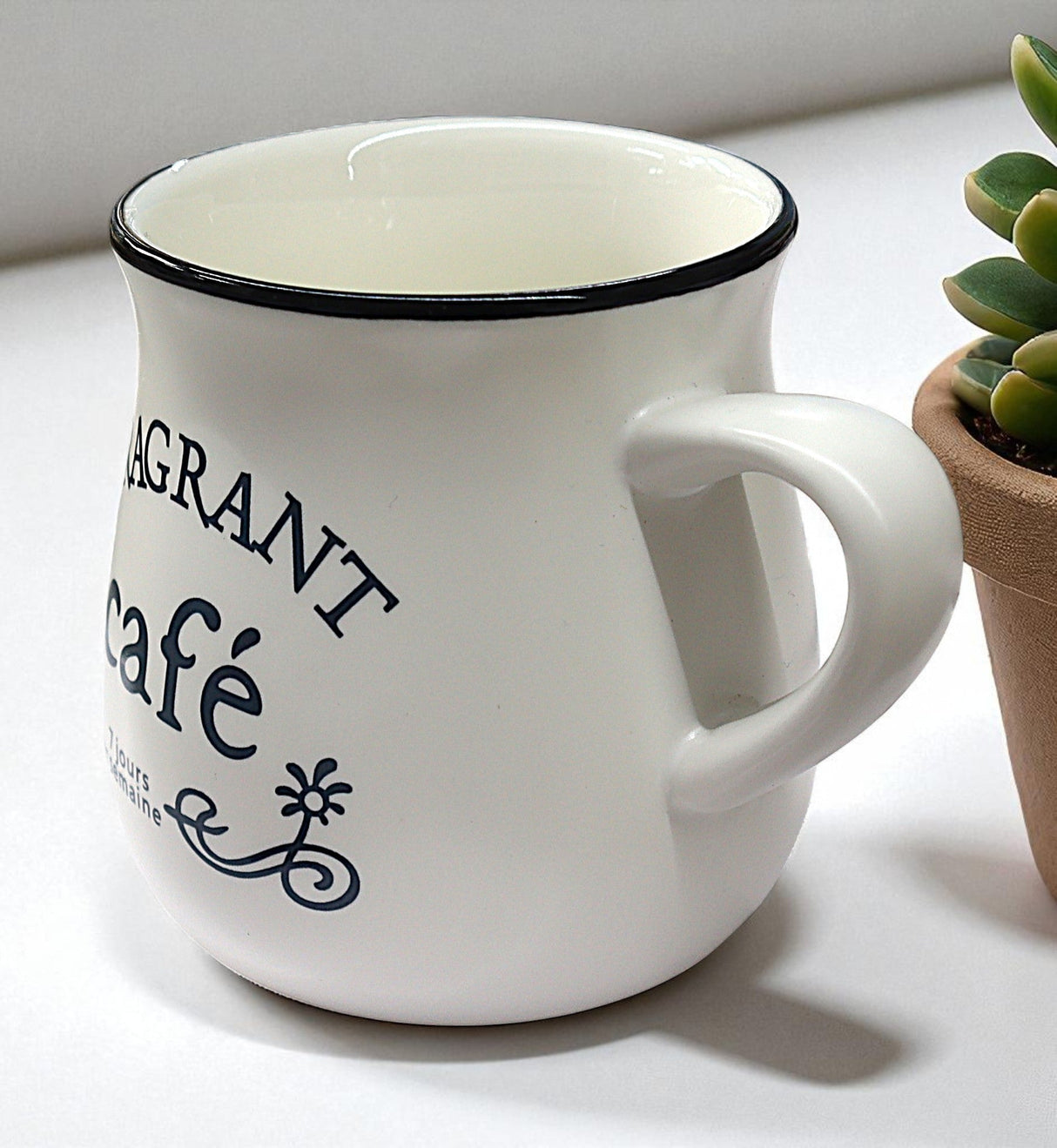 CFLOWER Porcelain Mug 400ml – White Cup with Fragrant Café Text Design, Classic and Stylish Mug for Coffee Enthusiasts - Al Kabayel Discount CentreCFLOWER Porcelain Mug 400ml – White Cup with Fragrant Café Text Design, Classic and Stylish Mug for Coffee EnthusiastsMugsCFLOWERAl Kabayel Discount Centre