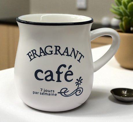 CFLOWER Porcelain Mug 400ml – White Cup with Fragrant Café Text Design, Classic and Stylish Mug for Coffee Enthusiasts - Al Kabayel Discount CentreCFLOWER Porcelain Mug 400ml – White Cup with Fragrant Café Text Design, Classic and Stylish Mug for Coffee EnthusiastsMugsCFLOWERAl Kabayel Discount Centre