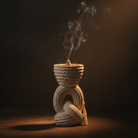 Chalk Rope Knot Incense Burner 17×5 cm - White / Cream / Black - Al Kabayel Discount CentreChalk Rope Knot Incense Burner 17×5 cm - White / Cream / BlackIncense BurnerAKDCAl Kabayel Discount Centre