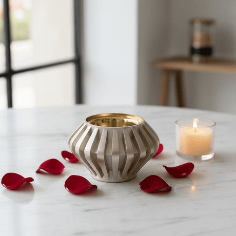 Champagne Gold Chalk Incense Burner | Ribbed Metal Mabkhara | 7cm - Al Kabayel Discount CentreChampagne Gold Chalk Incense Burner | Ribbed Metal Mabkhara | 7cmIncense BurnerAKDCAl Kabayel Discount Centre