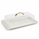 Christian Verucci Rectangle Off-White Ceramic Flat Plate with Clear Acrylic Cover & Gold Handle – 15 Inch | Elegant Serving Platter for Majlis, Dining & Gifting - Al Kabayel Discount CentreChristian Verucci Rectangle Off-White Ceramic Flat Plate with Clear Acrylic Cover & Gold Handle – 15 Inch | Elegant Serving Platter for Majlis, Dining & GiftingServing TrayCHRISTIAN VERUCCIAl Kabayel Discount Centre