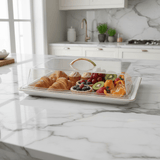 Christian Verucci Rectangle Off-White Ceramic Flat Plate with Clear Acrylic Cover & Handle – 19.25 Inch | - Al Kabayel Discount CentreChristian Verucci Rectangle Off-White Ceramic Flat Plate with Clear Acrylic Cover & Handle – 19.25 Inch |Serving TrayCHRISTIAN VERUCCIAl Kabayel Discount Centre