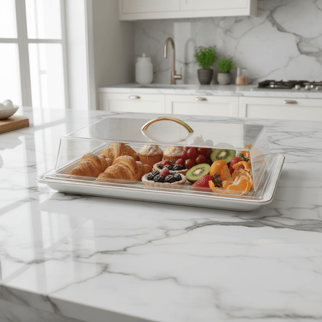 Christian Verucci Rectangle Off-White Ceramic Flat Plate with Clear Acrylic Cover & Handle – 19.25 Inch | - Al Kabayel Discount CentreChristian Verucci Rectangle Off-White Ceramic Flat Plate with Clear Acrylic Cover & Handle – 19.25 Inch |Serving TrayCHRISTIAN VERUCCIAl Kabayel Discount Centre
