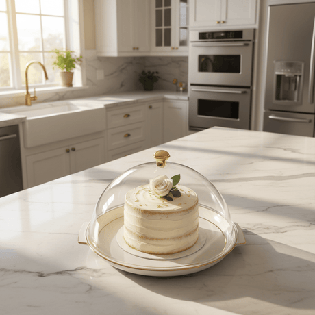Christian Verucci Round Off-White Cake Plate with Clear Acrylic Dome Cover & Gold Knob Handle | 13.5 Inch | - Al Kabayel Discount CentreChristian Verucci Round Off-White Cake Plate with Clear Acrylic Dome Cover & Gold Knob Handle | 13.5 Inch |Serving TrayCHRISTIAN VERUCCIAl Kabayel Discount Centre