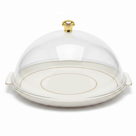 Christian Verucci Round Off-White Cake Plate with Clear Acrylic Dome Cover & Gold Knob Handle | 13.5 Inch | - Al Kabayel Discount CentreChristian Verucci Round Off-White Cake Plate with Clear Acrylic Dome Cover & Gold Knob Handle | 13.5 Inch |Serving TrayCHRISTIAN VERUCCIAl Kabayel Discount Centre