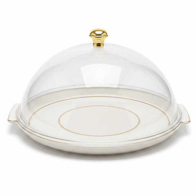 Christian Verucci Round Off-White Cake Plate with Clear Acrylic Dome Cover & Gold Knob Handle | 13.5 Inch | - Al Kabayel Discount CentreChristian Verucci Round Off-White Cake Plate with Clear Acrylic Dome Cover & Gold Knob Handle | 13.5 Inch |Serving TrayCHRISTIAN VERUCCIAl Kabayel Discount Centre