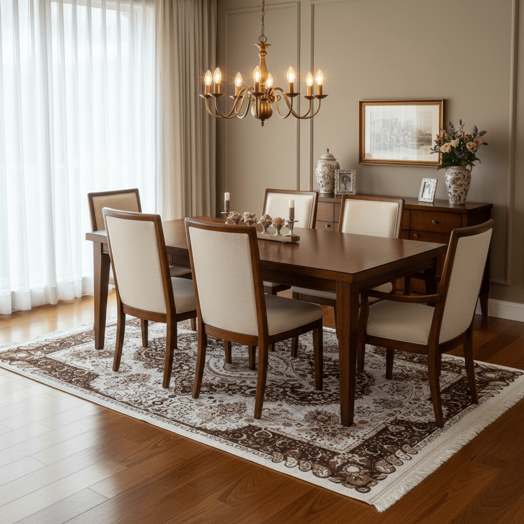 Classic Persian Medallion Carpet | White & Brown Floral Design | Soft Polyester Rug | 190cm × 130cm | - Al Kabayel Discount CentreClassic Persian Medallion Carpet | White & Brown Floral Design | Soft Polyester Rug | 190cm × 130cm |DoormatsAKDCAl Kabayel Discount Centre