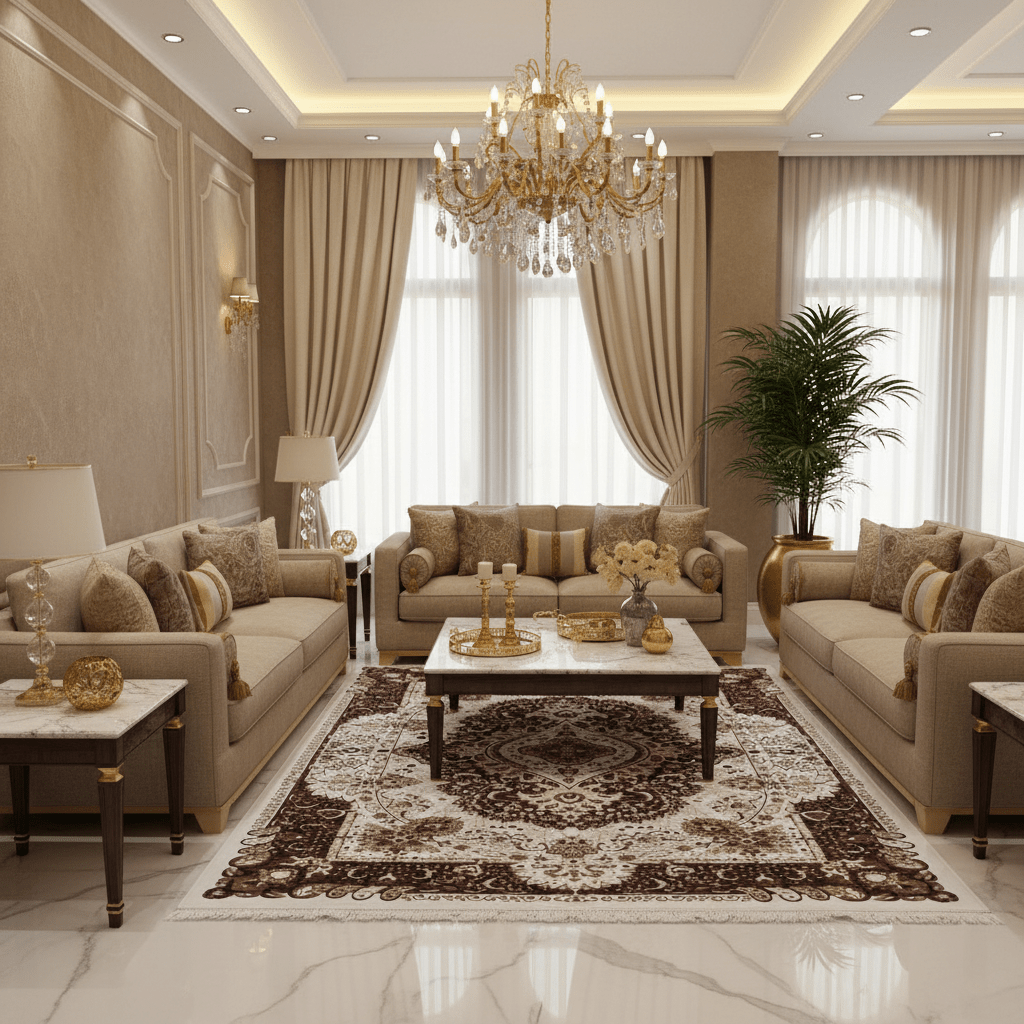 Classic Persian Medallion Carpet | White & Brown Floral Design | Soft Polyester Rug | 190cm × 130cm | - Al Kabayel Discount CentreClassic Persian Medallion Carpet | White & Brown Floral Design | Soft Polyester Rug | 190cm × 130cm |DoormatsAKDCAl Kabayel Discount Centre
