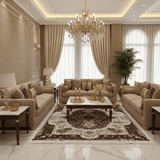 Classic Persian Medallion Carpet | White & Brown Floral Design | Soft Polyester Rug | 190cm × 130cm | - Al Kabayel Discount CentreClassic Persian Medallion Carpet | White & Brown Floral Design | Soft Polyester Rug | 190cm × 130cm |DoormatsAKDCAl Kabayel Discount Centre
