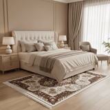 Classic Persian Medallion Carpet | White & Brown Floral Design | Soft Polyester Rug | 190cm × 130cm | - Al Kabayel Discount CentreClassic Persian Medallion Carpet | White & Brown Floral Design | Soft Polyester Rug | 190cm × 130cm |DoormatsAKDCAl Kabayel Discount Centre