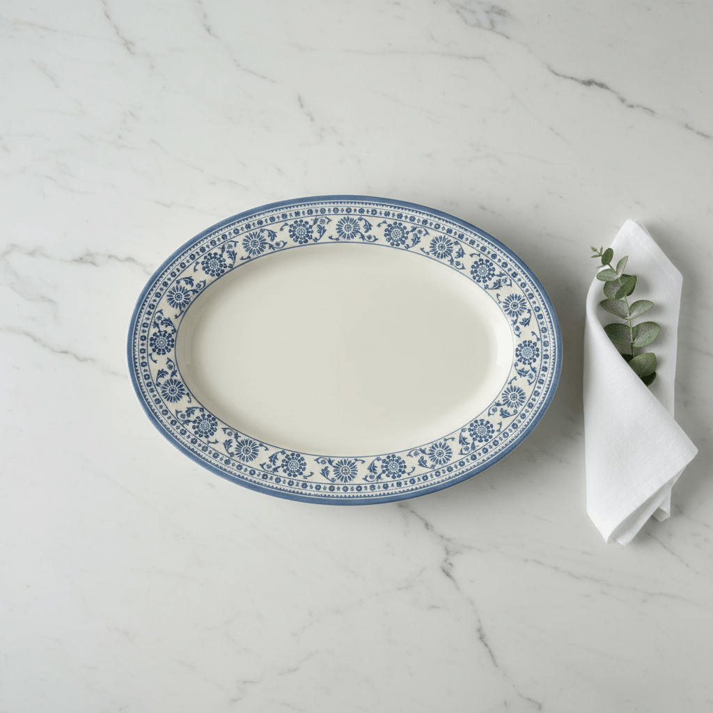 Claytan Off - White Oval Ceramic Platter with Light Blue Floral Design - 14.2 Inch - Al Kabayel Discount CentreClaytan Off - White Oval Ceramic Platter with Light Blue Floral Design - 14.2 InchPlatesCLAYTANAl Kabayel Discount Centre