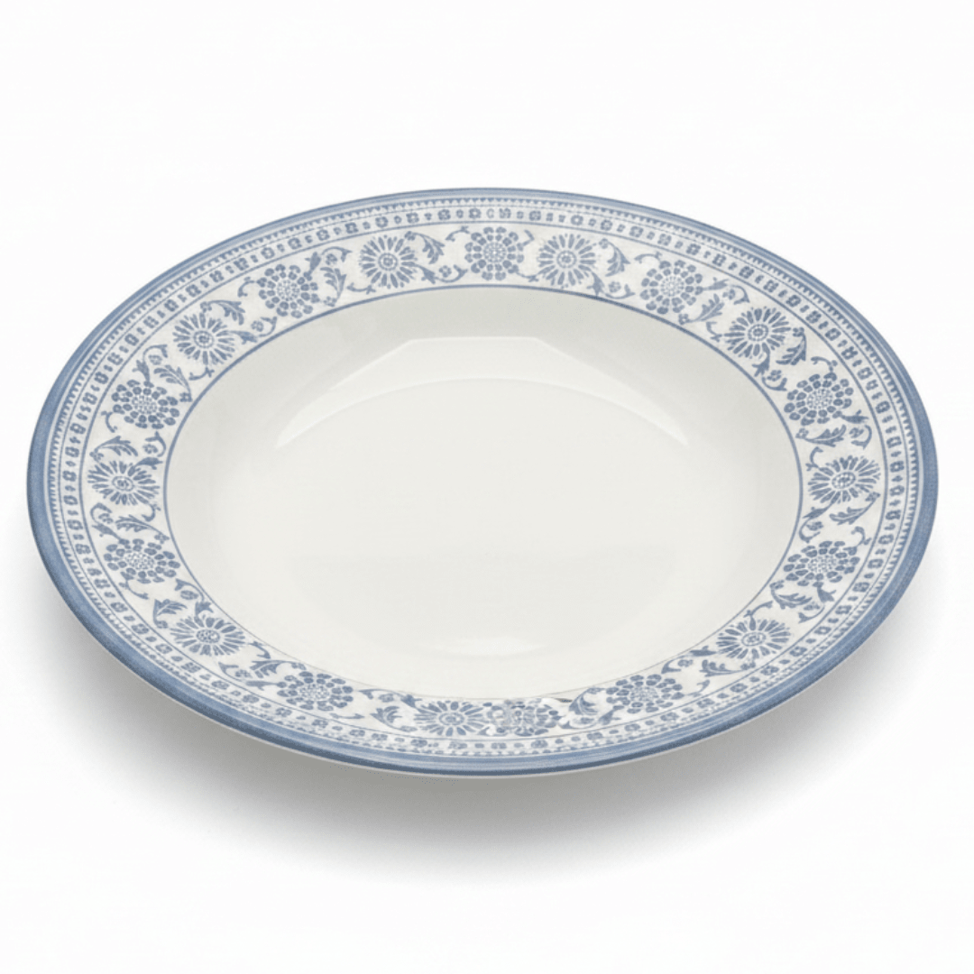 Claytan White Round Ceramic Soup Plate with Light Blue Floral Design - 9.1 Inch - Al Kabayel Discount CentreClaytan White Round Ceramic Soup Plate with Light Blue Floral Design - 9.1 InchPlatesCLAYTANAl Kabayel Discount Centre