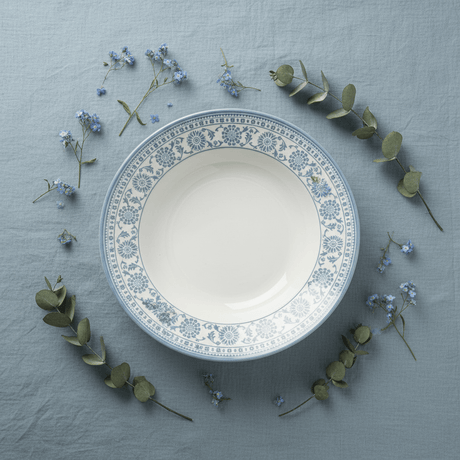 Claytan White Round Ceramic Soup Plate with Light Blue Floral Design - 9.1 Inch - Al Kabayel Discount CentreClaytan White Round Ceramic Soup Plate with Light Blue Floral Design - 9.1 InchPlatesCLAYTANAl Kabayel Discount Centre