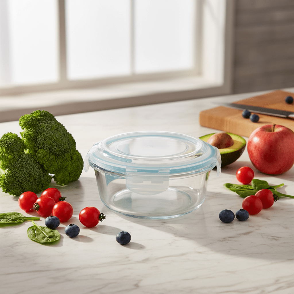 Cloc Medium Round Glass Storage Container with Airtight Lock Lid – Ideal for Food Preservation – 950 ml - Al Kabayel Discount CentreCloc Medium Round Glass Storage Container with Airtight Lock Lid – Ideal for Food Preservation – 950 mlFood ContainersYUNIVERSEAl Kabayel Discount Centre
