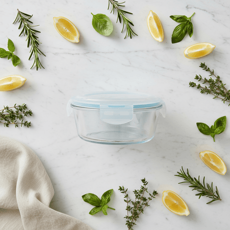 Cloc Medium Round Glass Storage Container with Airtight Lock Lid – Ideal for Food Preservation – 950 ml - Al Kabayel Discount CentreCloc Medium Round Glass Storage Container with Airtight Lock Lid – Ideal for Food Preservation – 950 mlFood ContainersYUNIVERSEAl Kabayel Discount Centre