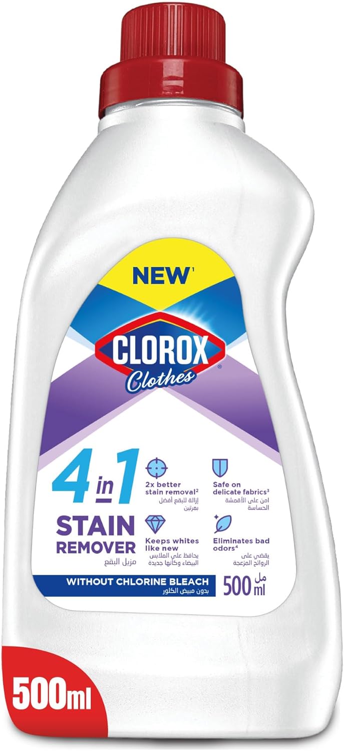 Clorox Clothes 4 - in - 1 Stain Remover 500ml, Without Chlorine Bleach, Keep Whites Like New - Al Kabayel Discount CentreClorox Clothes 4 - in - 1 Stain Remover 500ml, Without Chlorine Bleach, Keep Whites Like NewLaundry CareCLOROXAl Kabayel Discount Centre