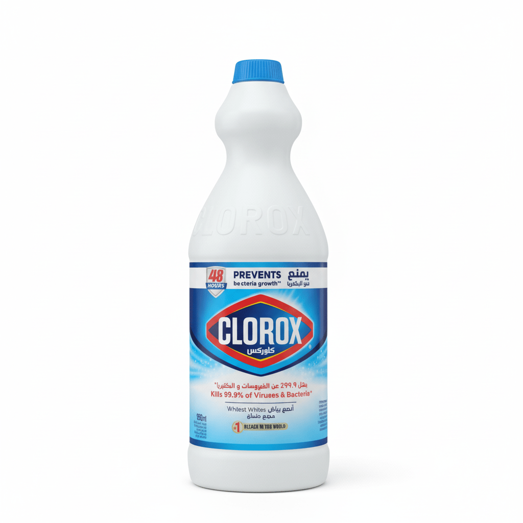 Clorox Liquid Bleach Kills 99.9% of Viruses and Bacteria, 48 Hours Prevents Bacteria Growth, Removes Stains - 950ml - Al Kabayel Discount CentreClorox Liquid Bleach Kills 99.9% of Viruses and Bacteria, 48 Hours Prevents Bacteria Growth, Removes Stains - 950mlHousehold CleaningCLOROXAl Kabayel Discount Centre