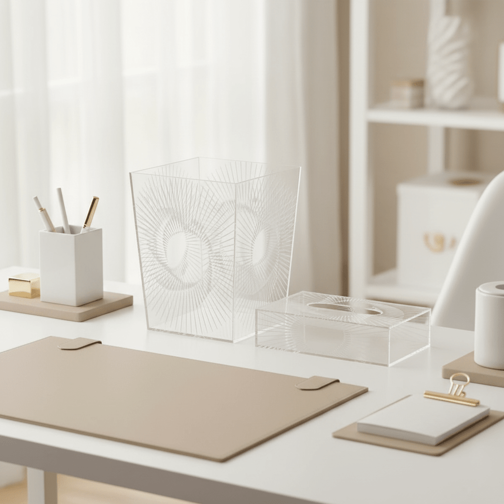 Contemporary Acrylic Dustbin with White Finish and Tissue Box Set – Minimalist and Elegant – 24.5 × 20 cm & 22 × 12 cm - Al Kabayel Discount CentreContemporary Acrylic Dustbin with White Finish and Tissue Box Set – Minimalist and Elegant – 24.5 × 20 cm & 22 × 12 cmOrganizers & AccessoriesAKDCAl Kabayel Discount Centre