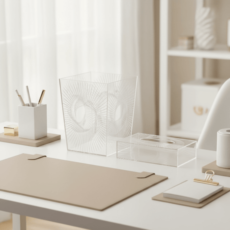Contemporary Acrylic Dustbin with White Finish and Tissue Box Set – Minimalist and Elegant – 24.5 × 20 cm & 22 × 12 cm - Al Kabayel Discount CentreContemporary Acrylic Dustbin with White Finish and Tissue Box Set – Minimalist and Elegant – 24.5 × 20 cm & 22 × 12 cmOrganizers & AccessoriesAKDCAl Kabayel Discount Centre
